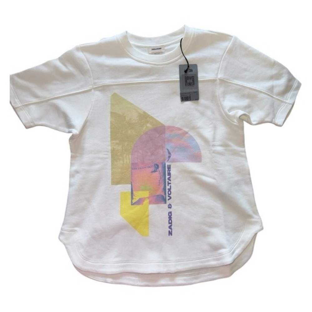 Zadig & Voltaire Bow Mo Terry Palmier Sweat Tee Graphic Print Size L NWT